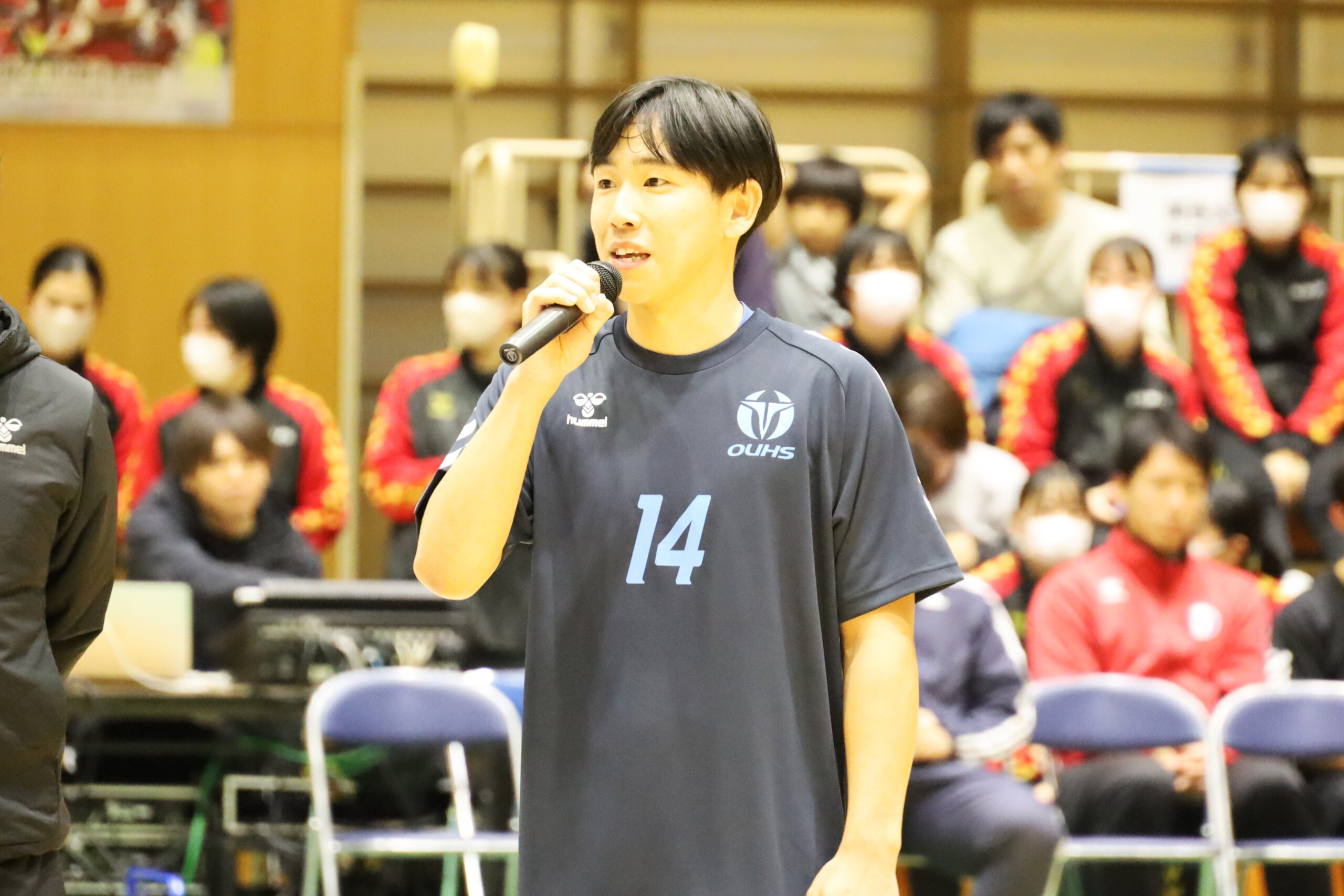 イベントの開催に感謝の言葉を述べるハンドボール部男子・谷貴文主将 イベントの開催に感謝の言葉を述べるハンドボール部男子・谷貴文主将